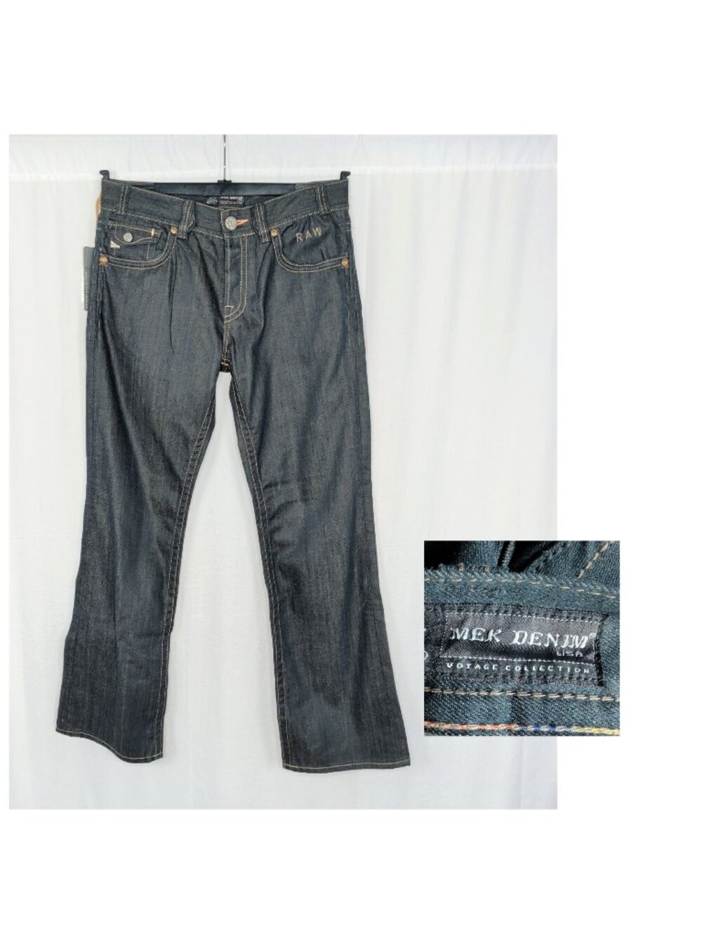 MEK Denim Windsor Blue Jeans 34 x 34 Wide Leg Button NWT